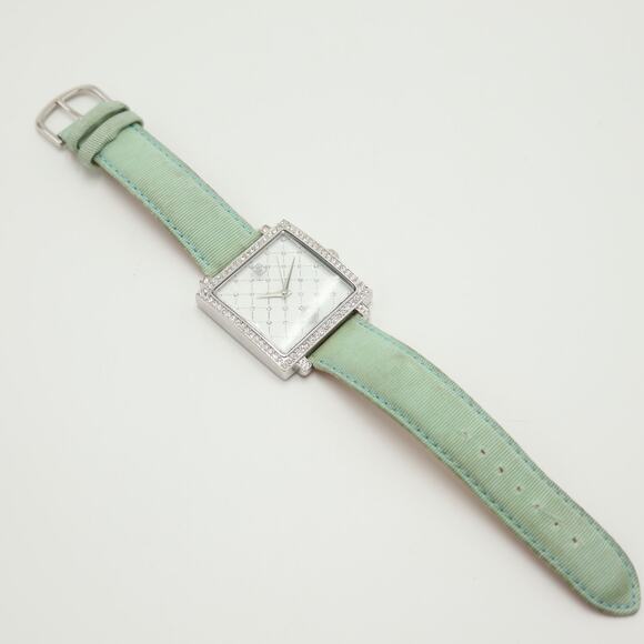 Victoria Wieck Women Gem Square Watch 36mm Dial Teal Leather Strap w New Battery - Picture 14 of 16